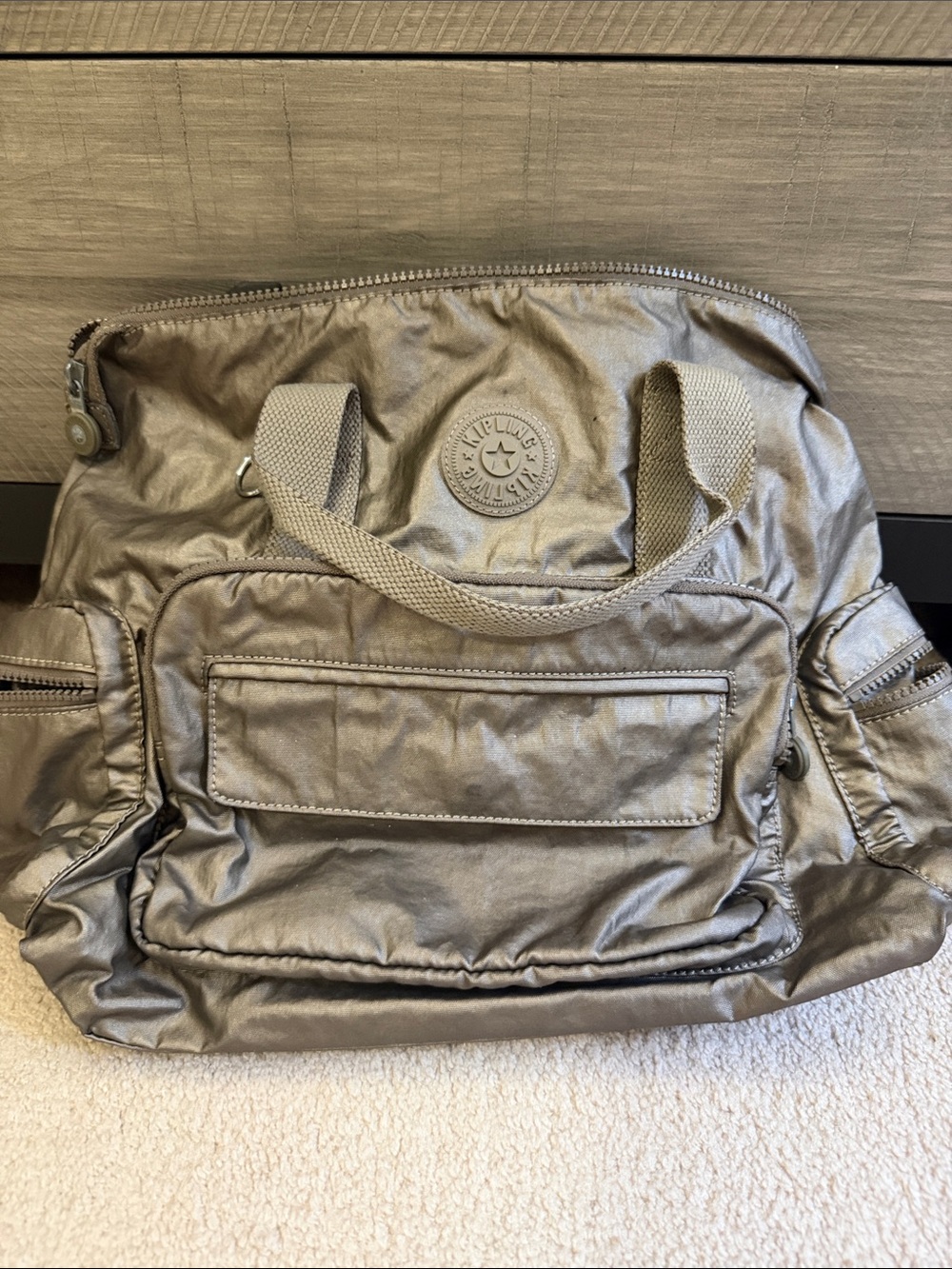 Kipling Metallic Taupe Shoulder Tote